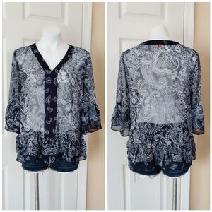 Joe Fresh sheer paisley bell sleeve blouse M